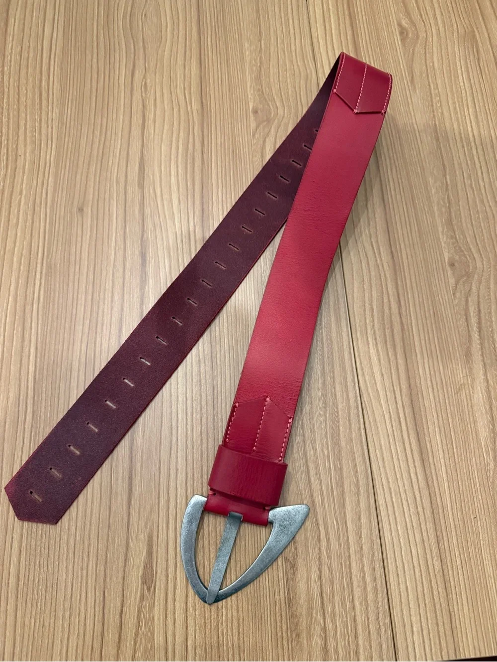 Free People Denver Red Women’s Belt with Brushed Silver Buckle